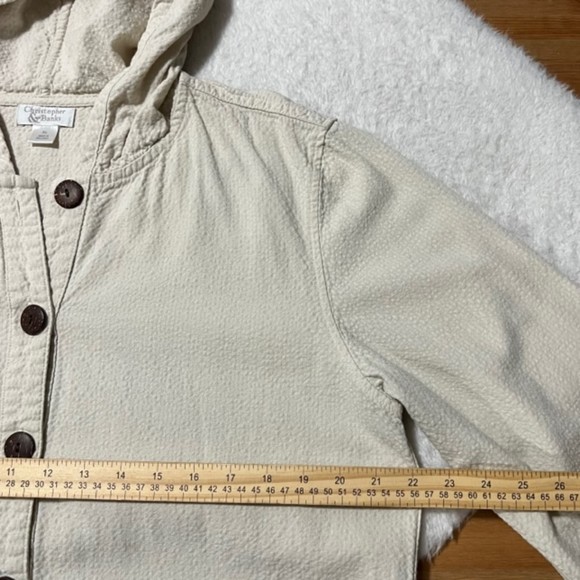 Christopher & Banks Cream Seersucker Button Down LS Hoodie Jacket Size XL - Picture 9 of 10